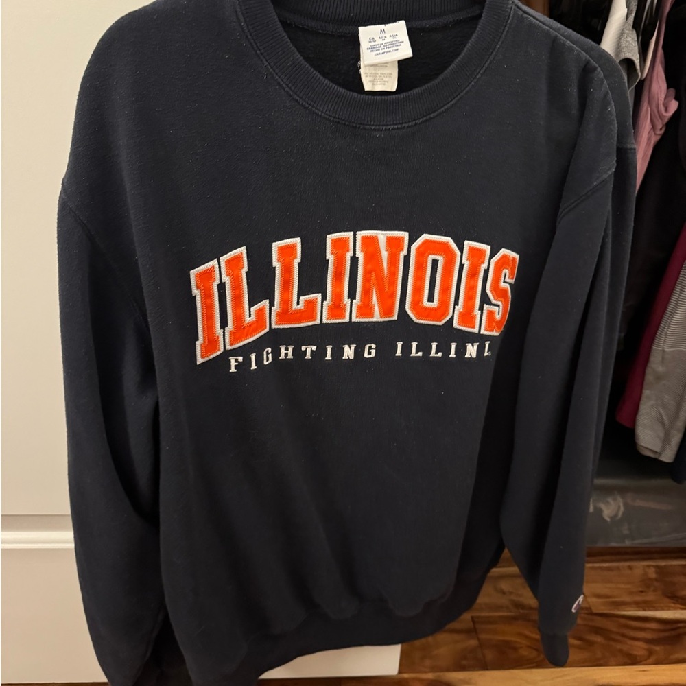 Champion Navy Sweatshirt with Orange and White Logo